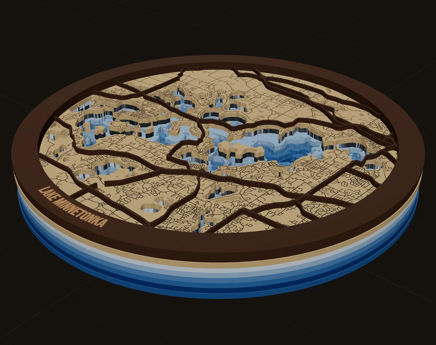 Lake Minnetonka, a layered laser-cut map