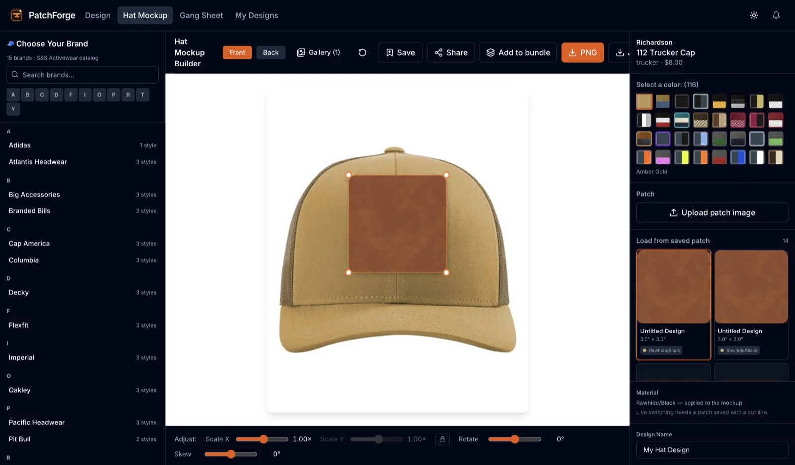 A patch mocked up on a real hat in PatchForge
