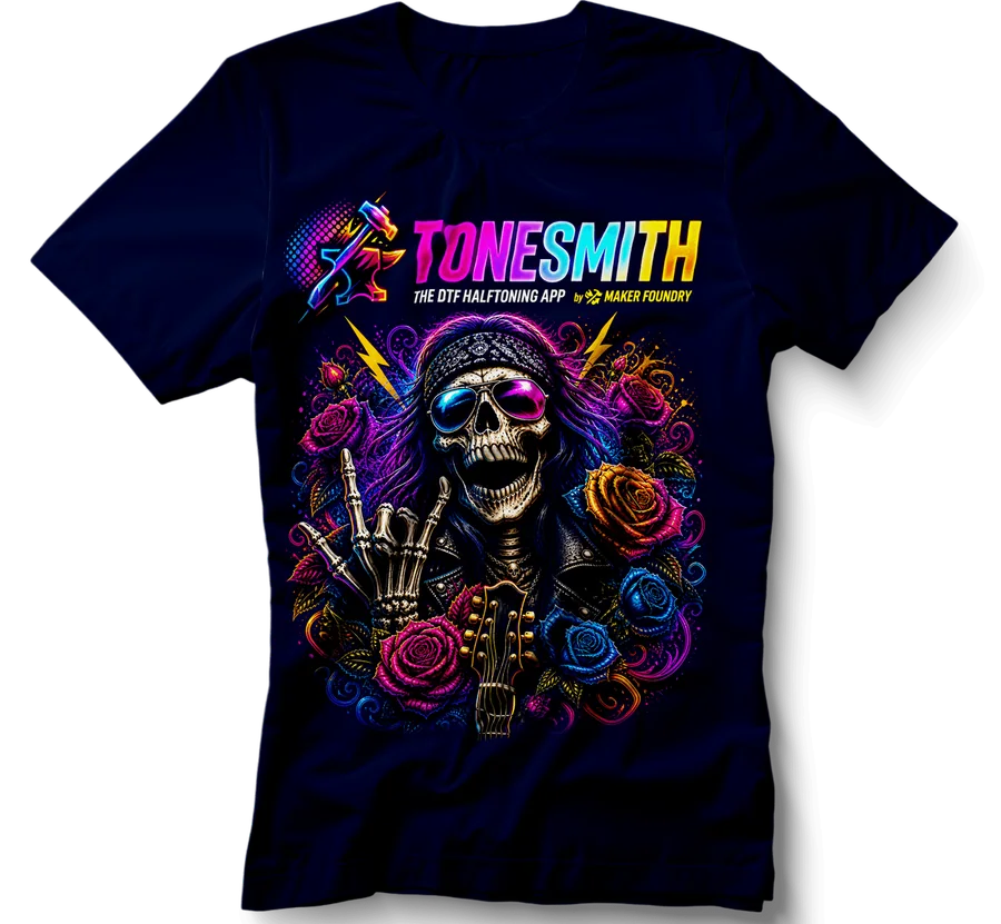 A ToneSmith print on a navy shirt