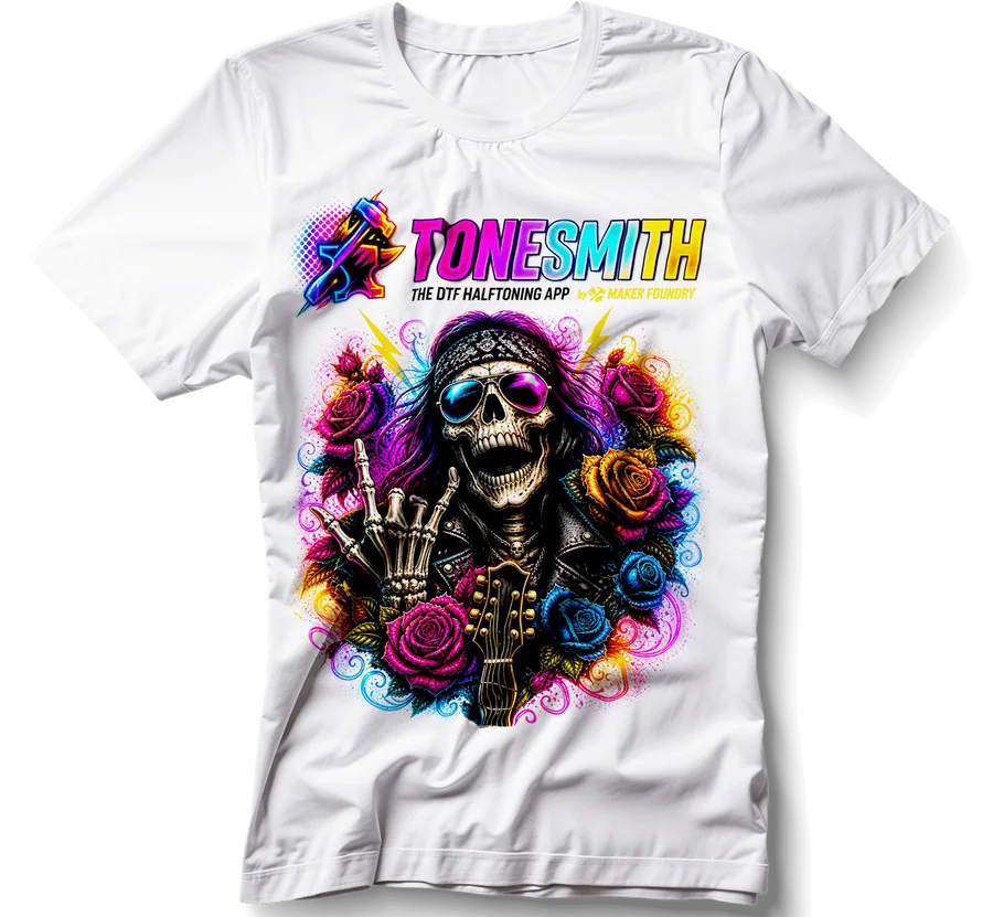 A ToneSmith print on a white shirt