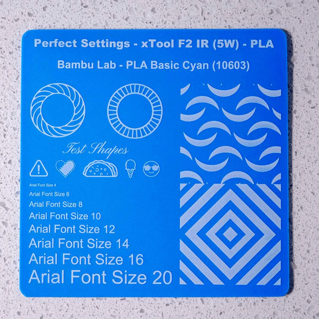 PLA Basic - Cyan Blue - Bambu Lab #10603 test grid