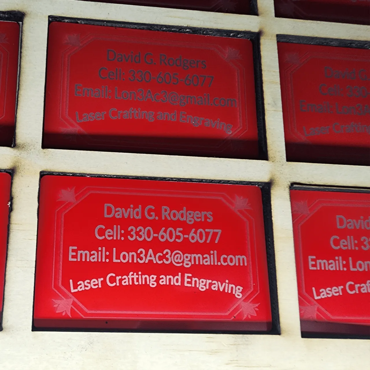 Red Metal Business Card test grid