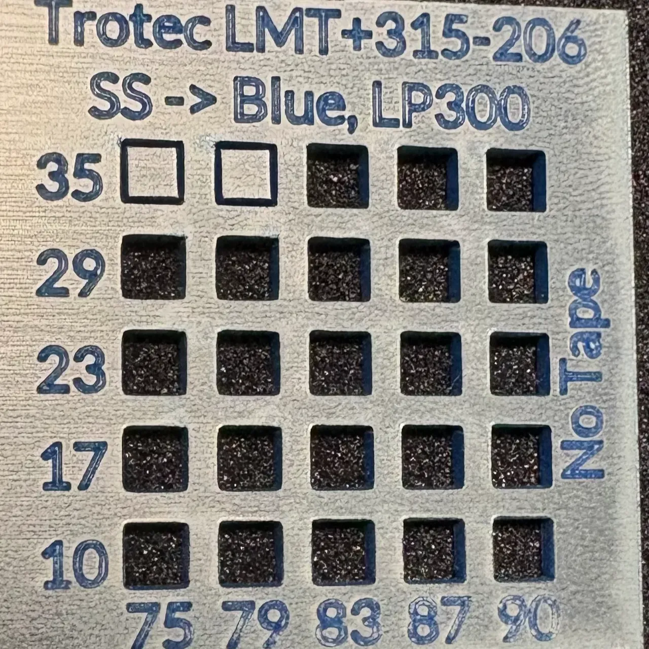 1.6mm Trotec LMT+315-206 SS to Blue test grid