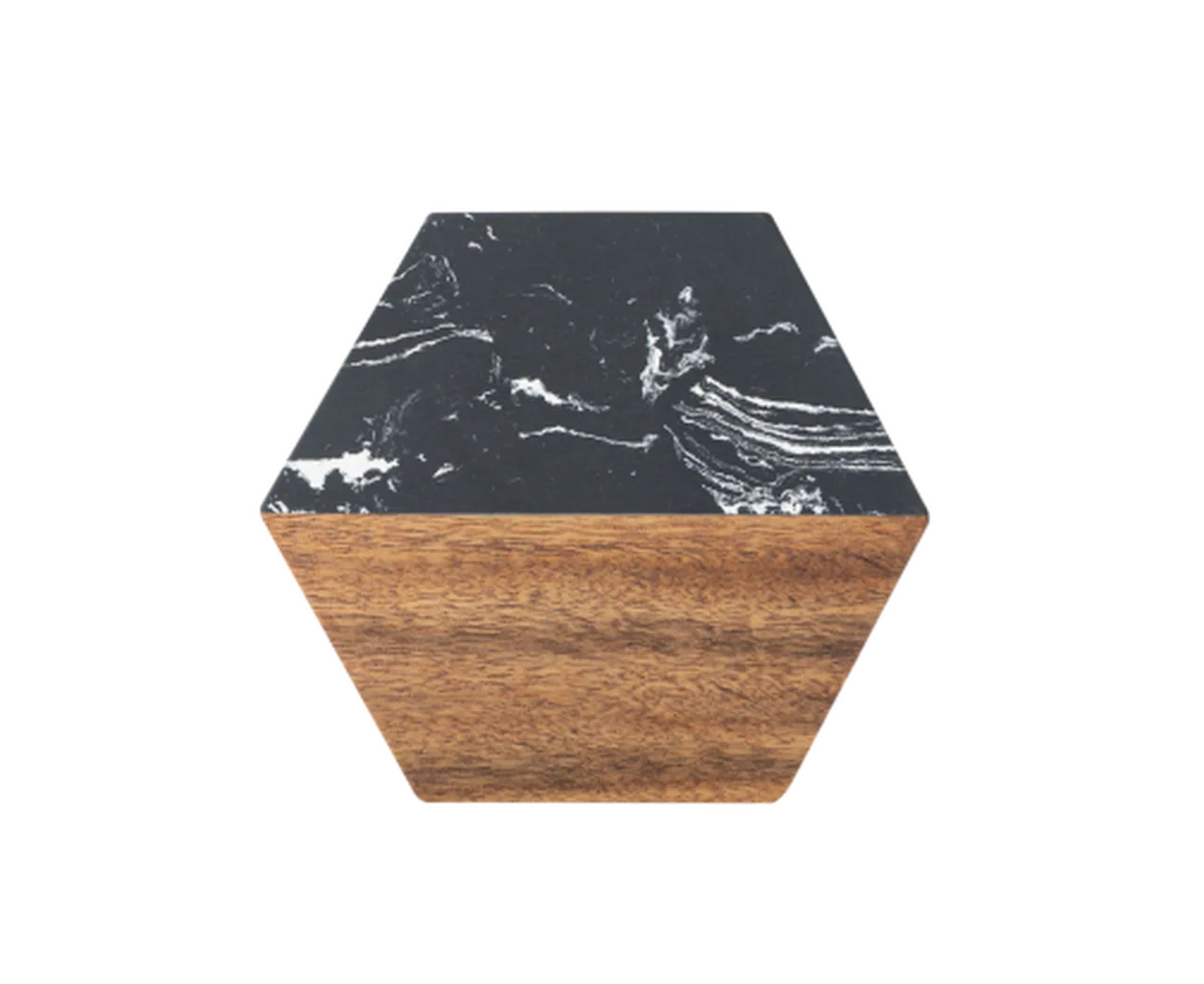 Hexagon Black Marble and Wood Coasters