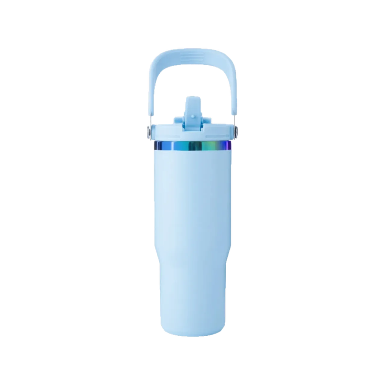 30oz(887ml) Pastel Blue to Iridescent Tumbler with Handle and Straw