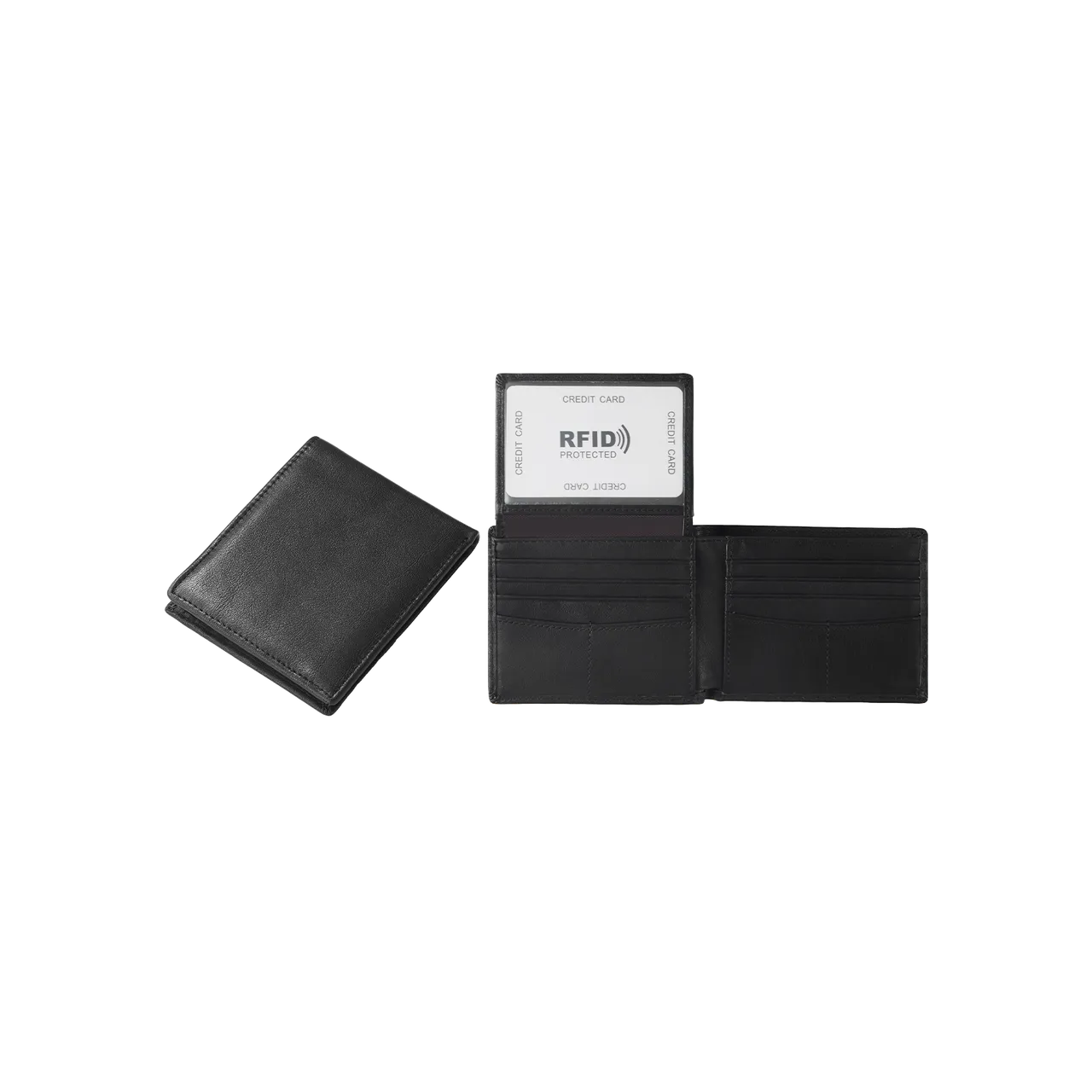 Black Leather RFID Blocking Bifold Wallet