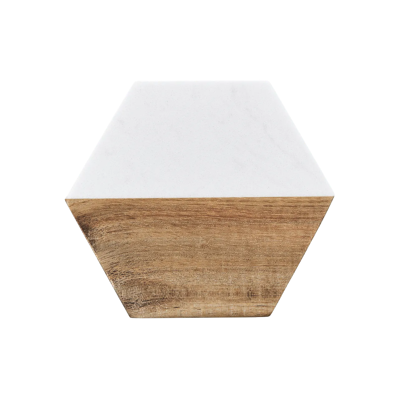 Hexagon White Marble and Wood Coasters