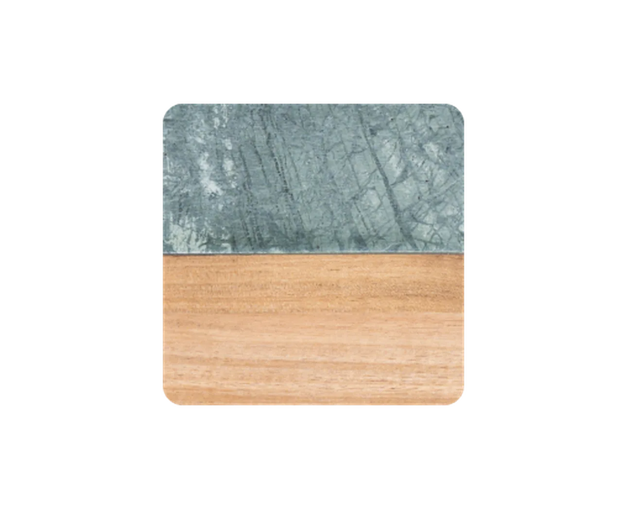 Square Dark Green Marble and Wood Coaster