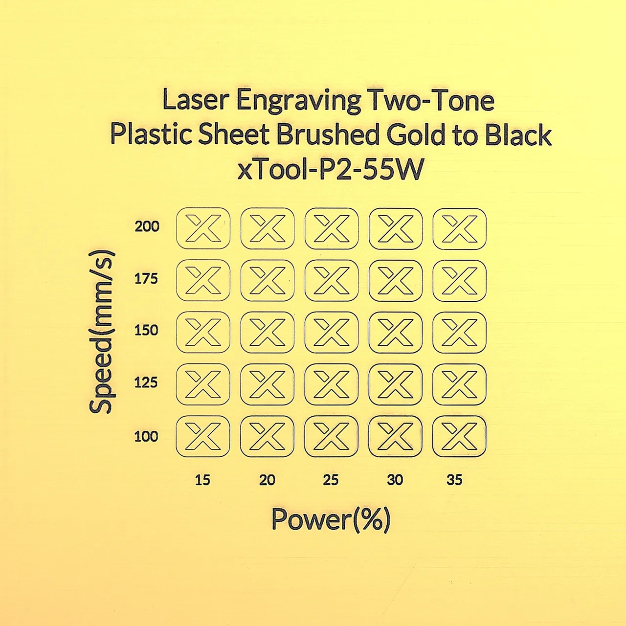1/20"(1.3mm) Brushed Gold to Black Laser Engraving Two-Tone Plastic Sheet test grid
