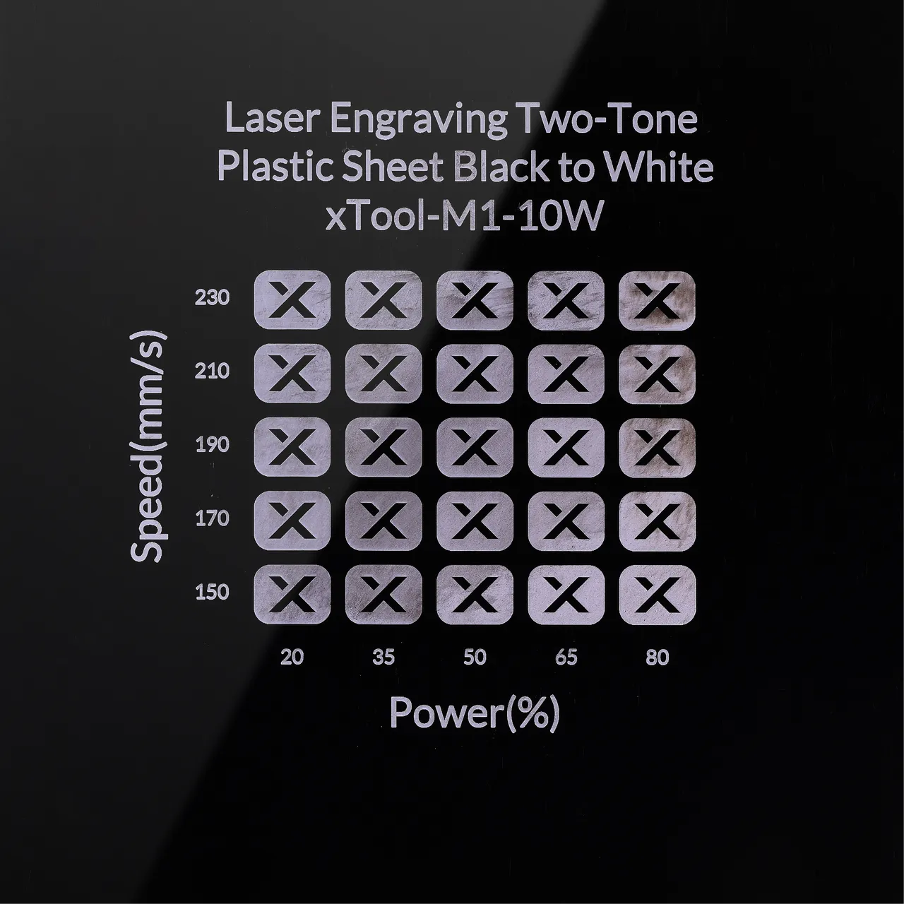 1/20"(1.3mm) Black to White Laser Engraving Two-Tone Plastic Sheet test grid