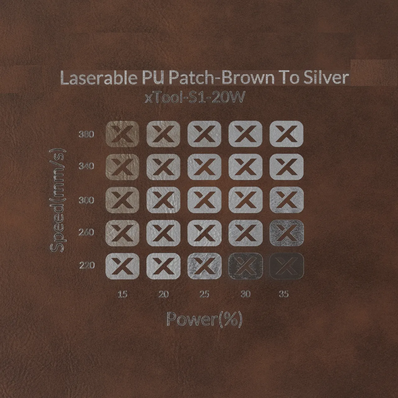 Brown to Silver Rectangular Laserable Leatherette Iron-on Patch test grid