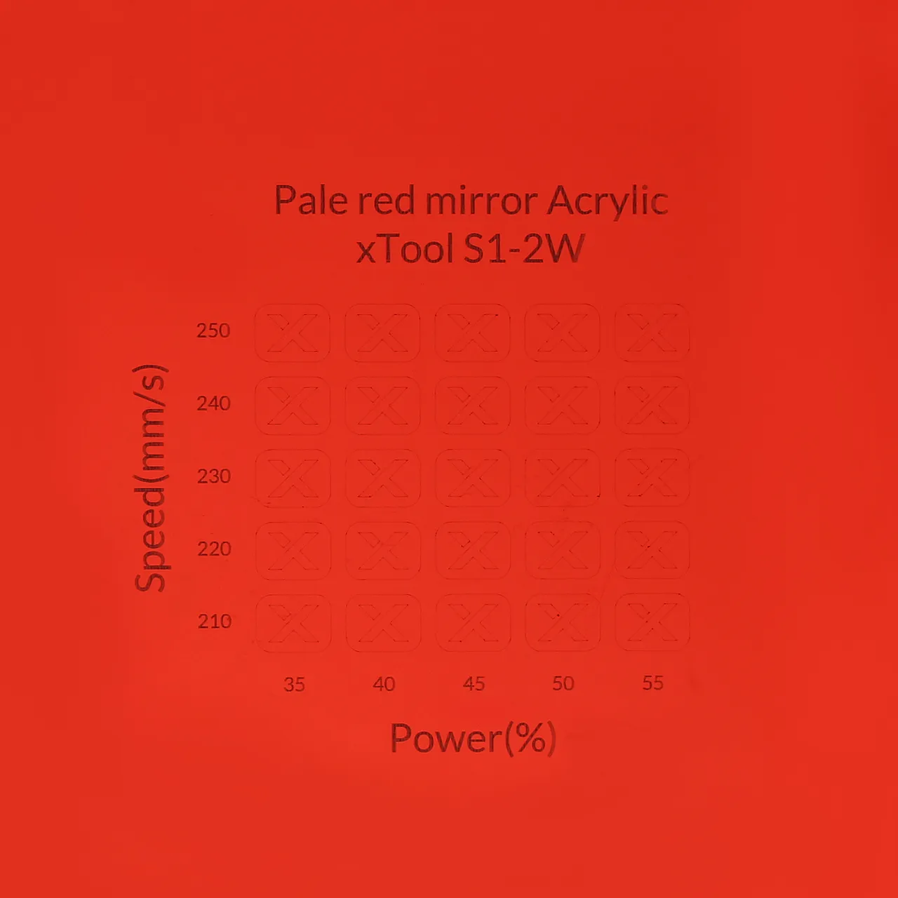 1/8"(3mm) Pale Red Mirror Acrylic test grid