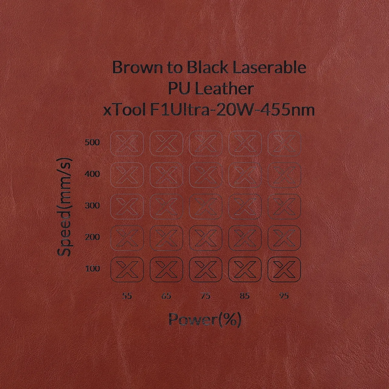 Brown to Black Laserable PU Leather test grid