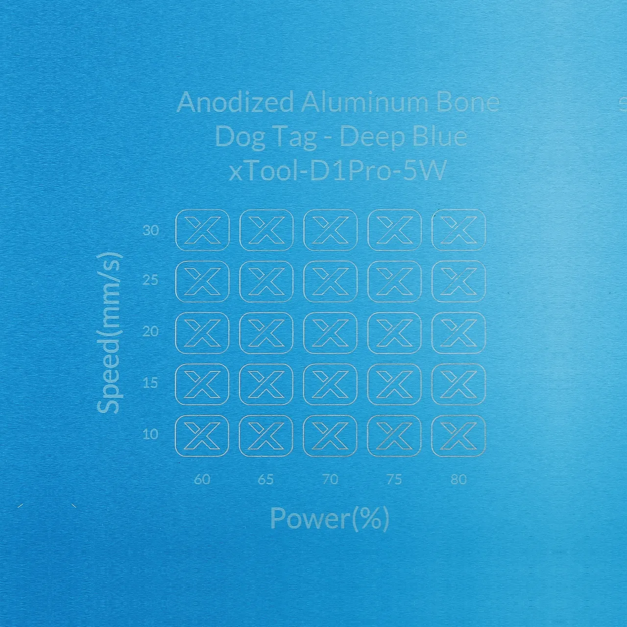 Deep Blue Anodized Aluminum Bone Dog Tag test grid