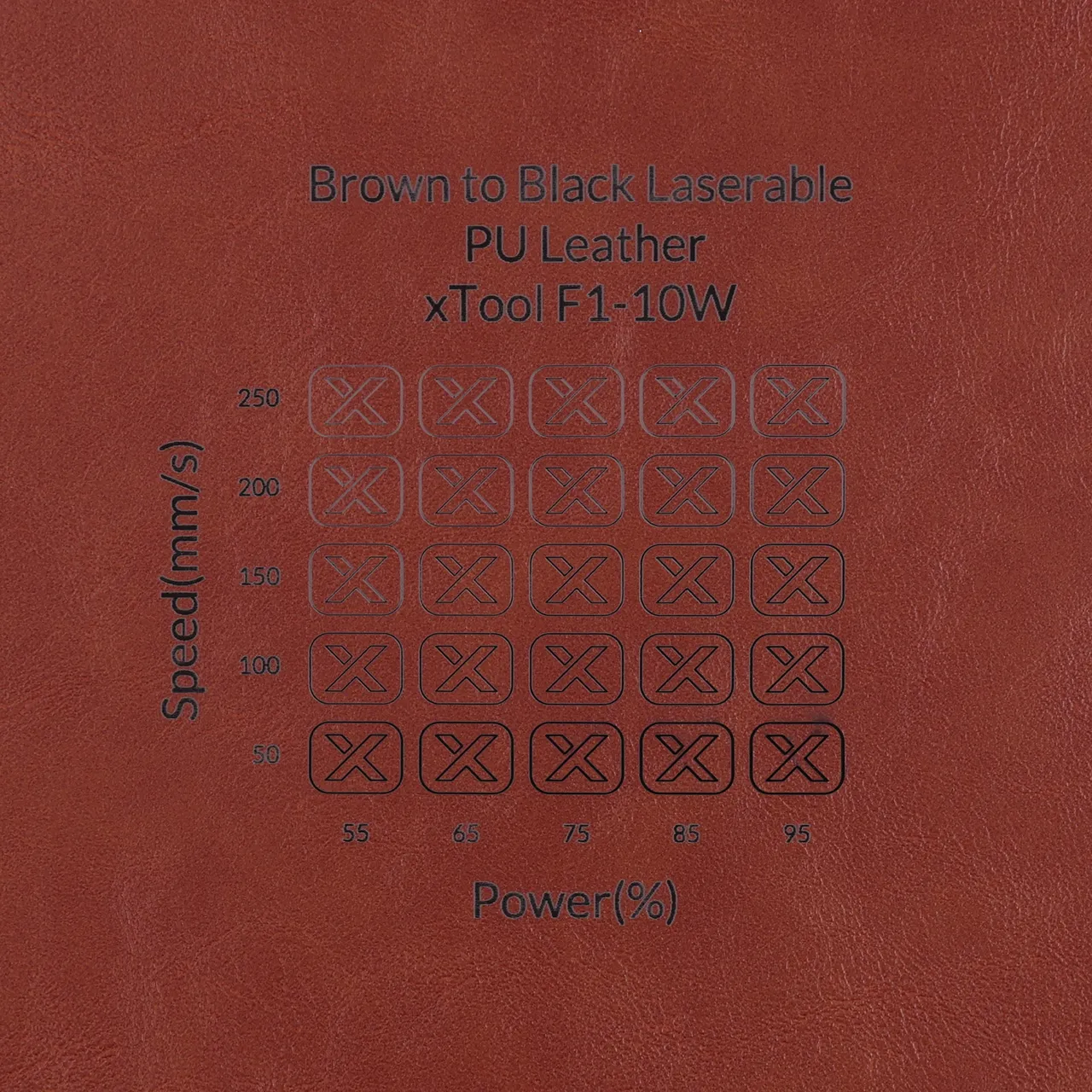 Brown to Black Laserable PU Leather test grid