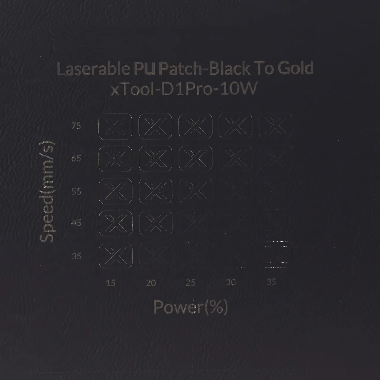 Black to Gold Round Laserable Leatherette Iron-on Patch test grid