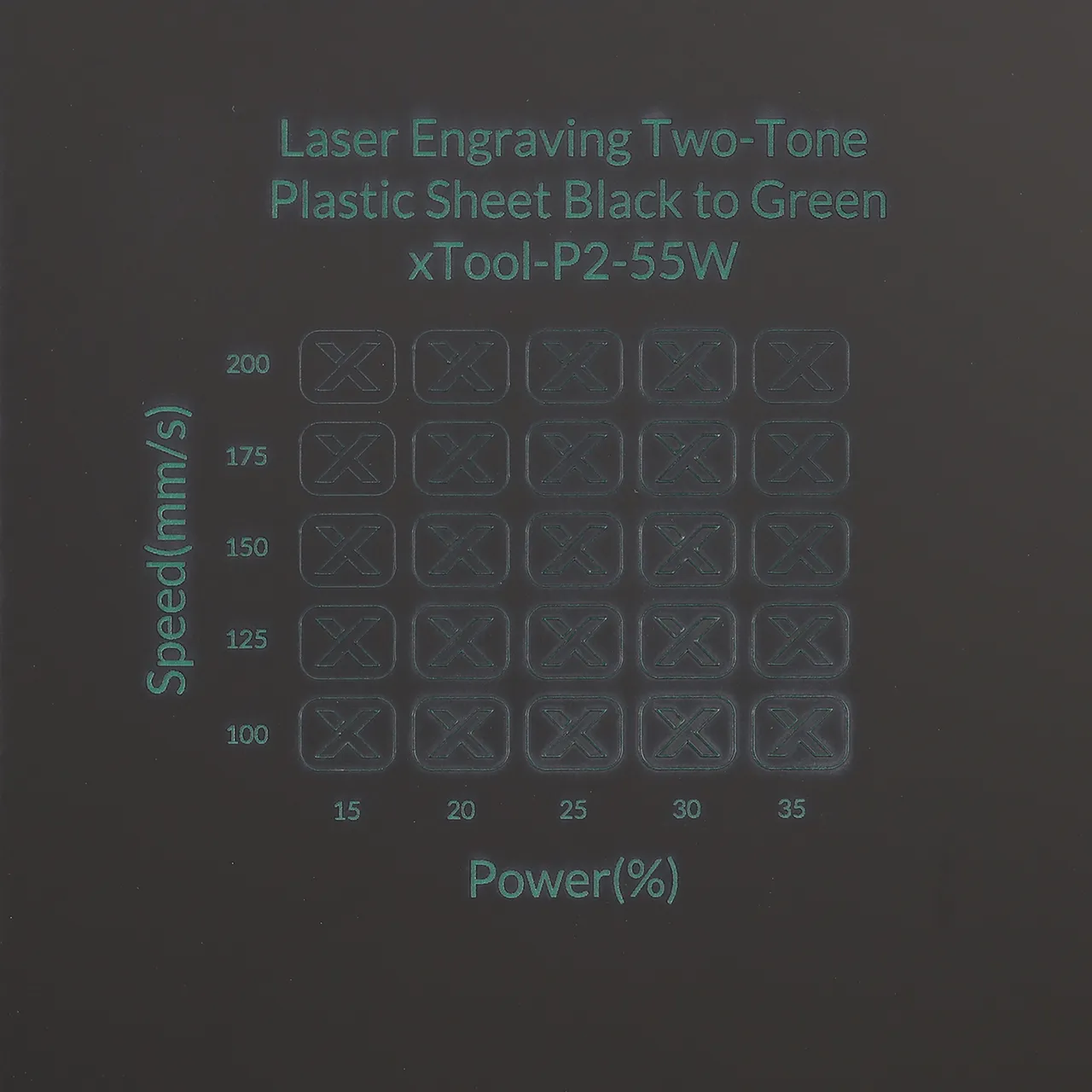 1/20"(1.3mm) Black to Green Laser Engraving Two-Tone Plastic Sheet test grid