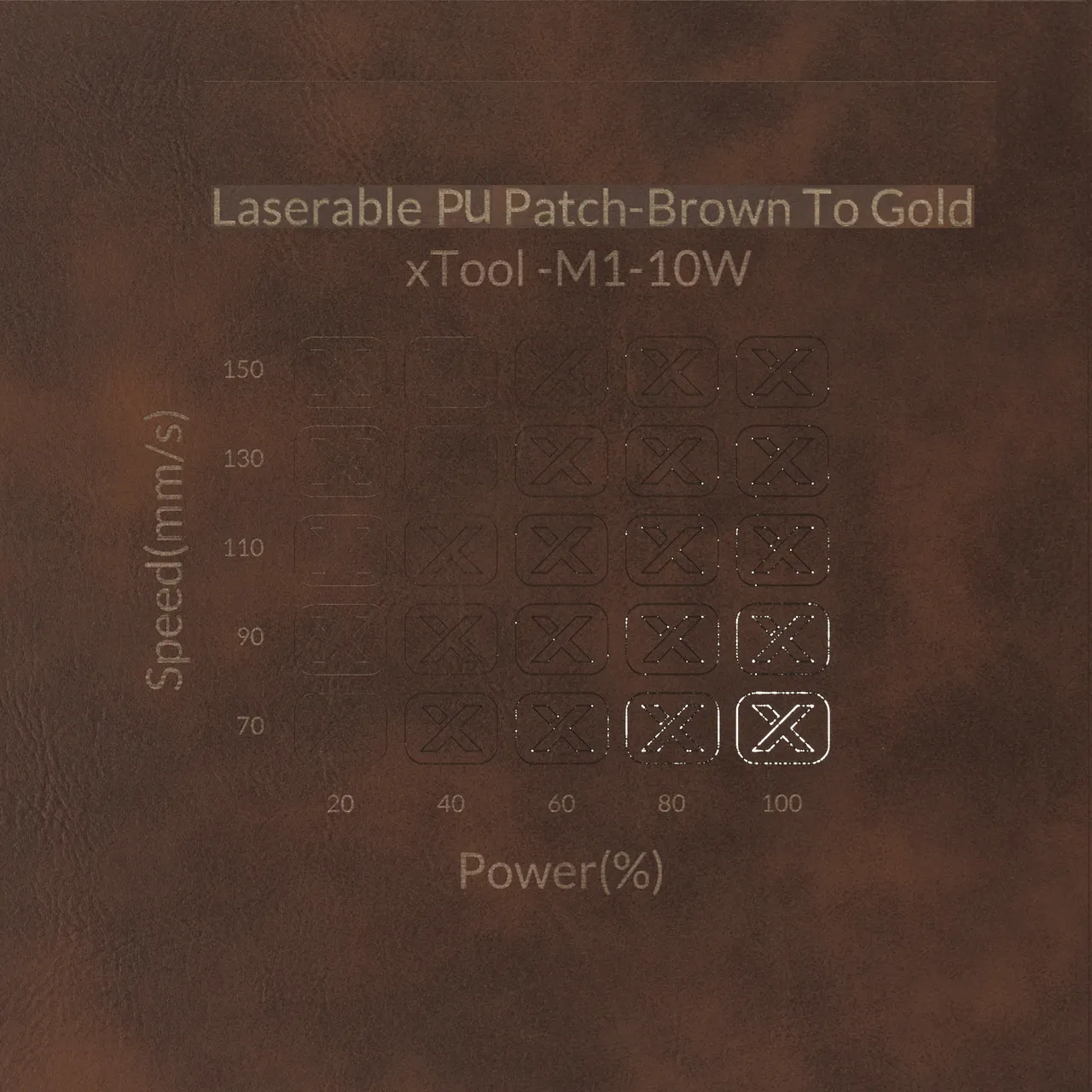 Round Laserable Pu Iron-on Patch-Brown to Gold test grid
