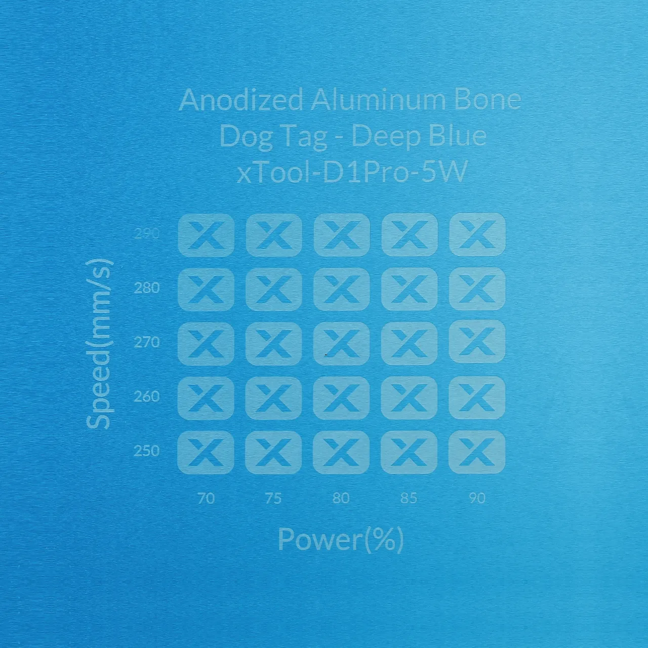 Deep Blue Anodized Aluminum Bone Dog Tag test grid