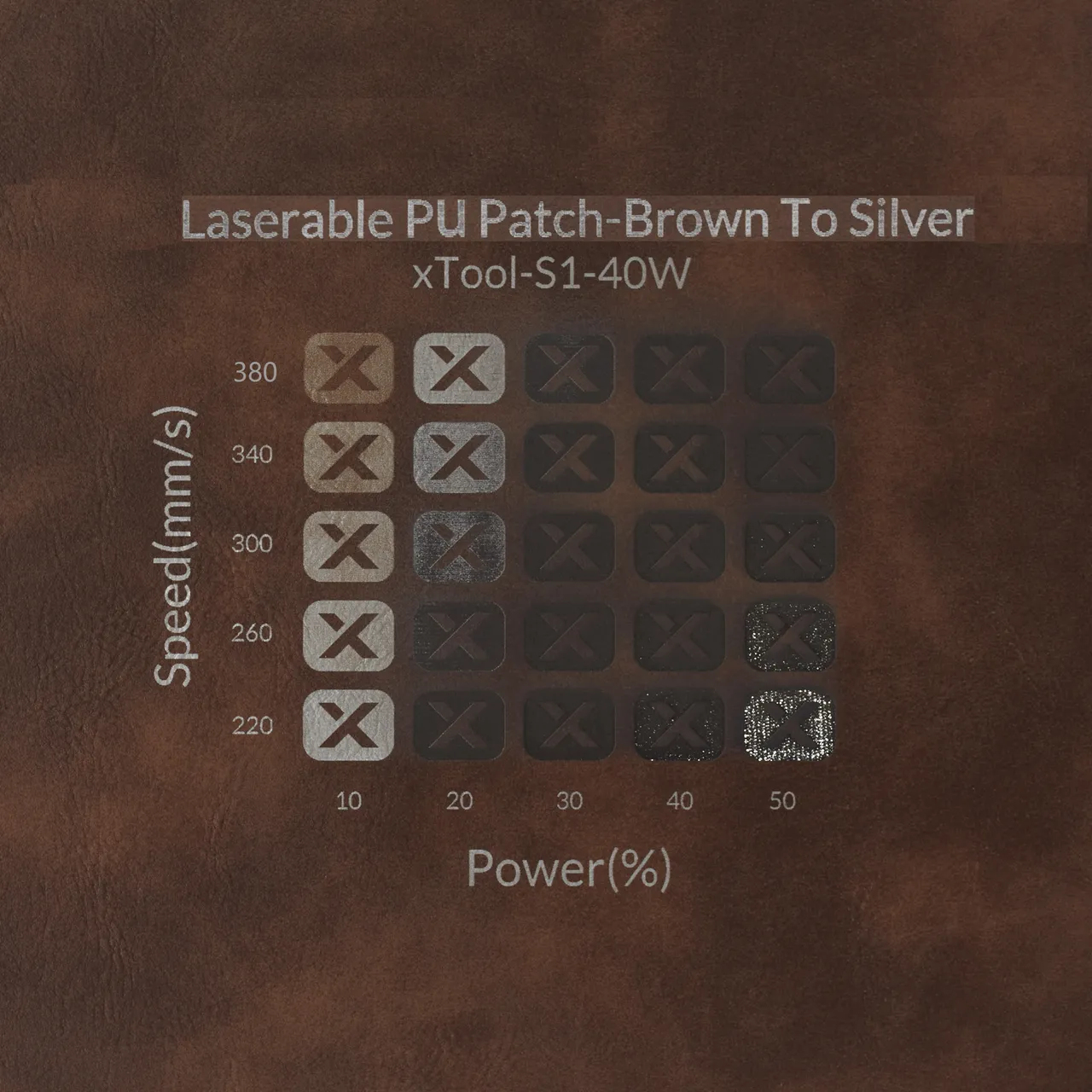 Brown to Silver Round Laserable Leatherette Iron-on Patch test grid