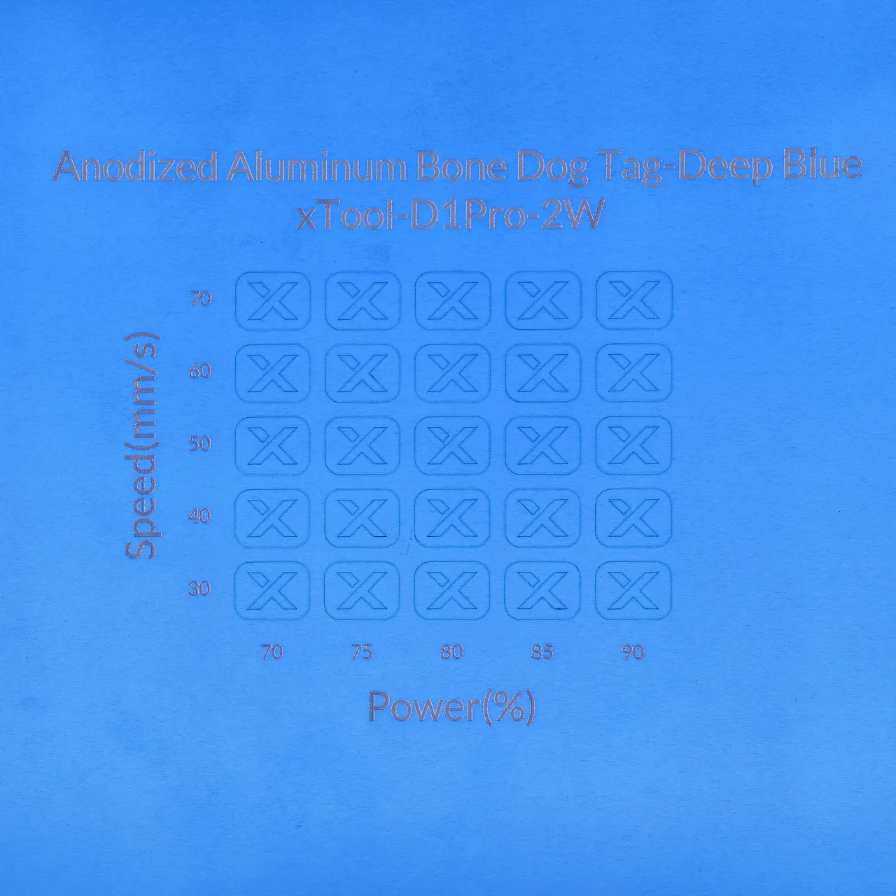 Deep Blue Anodized Aluminum Bone Dog Tag test grid