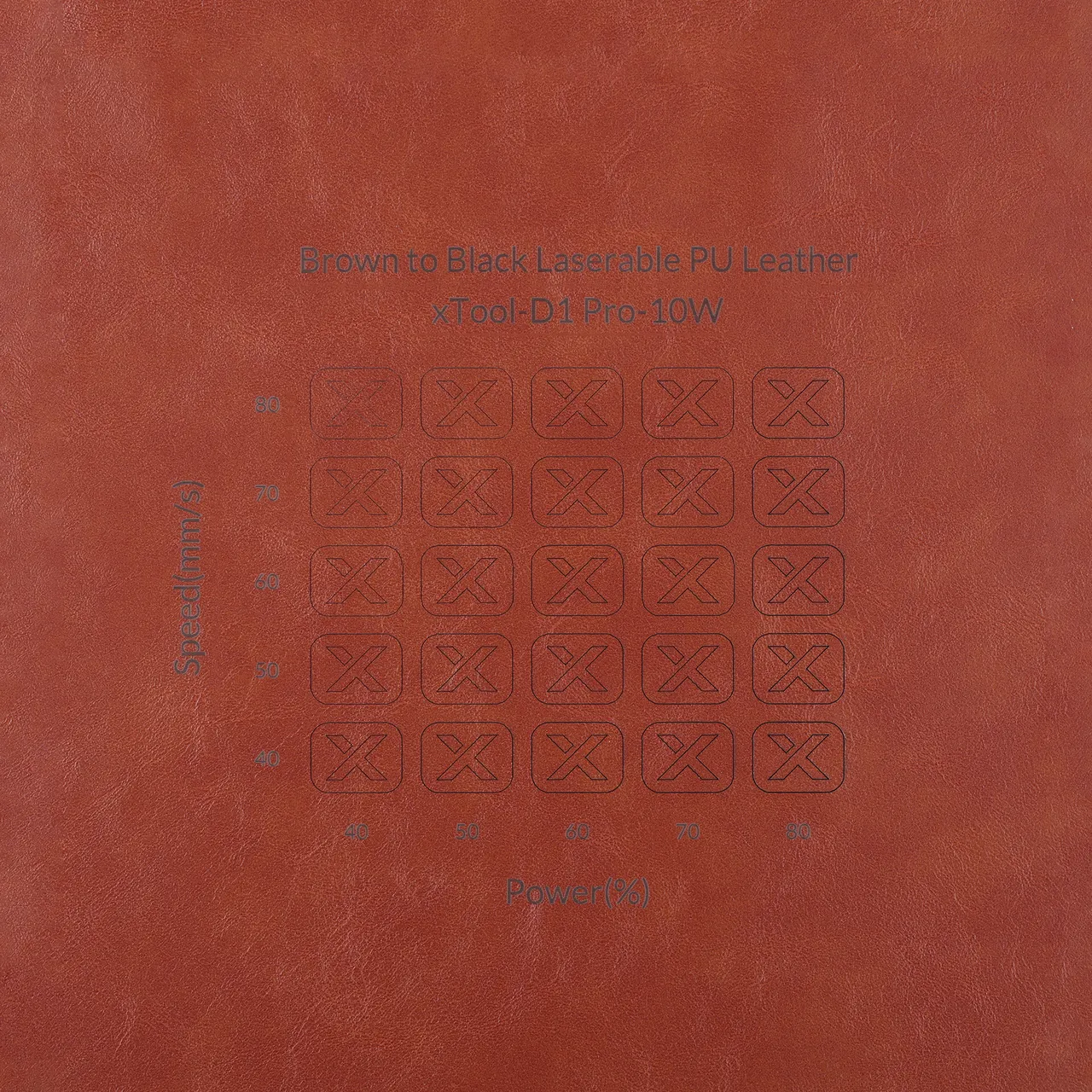 Brown to Black Laserable PU Leather test grid
