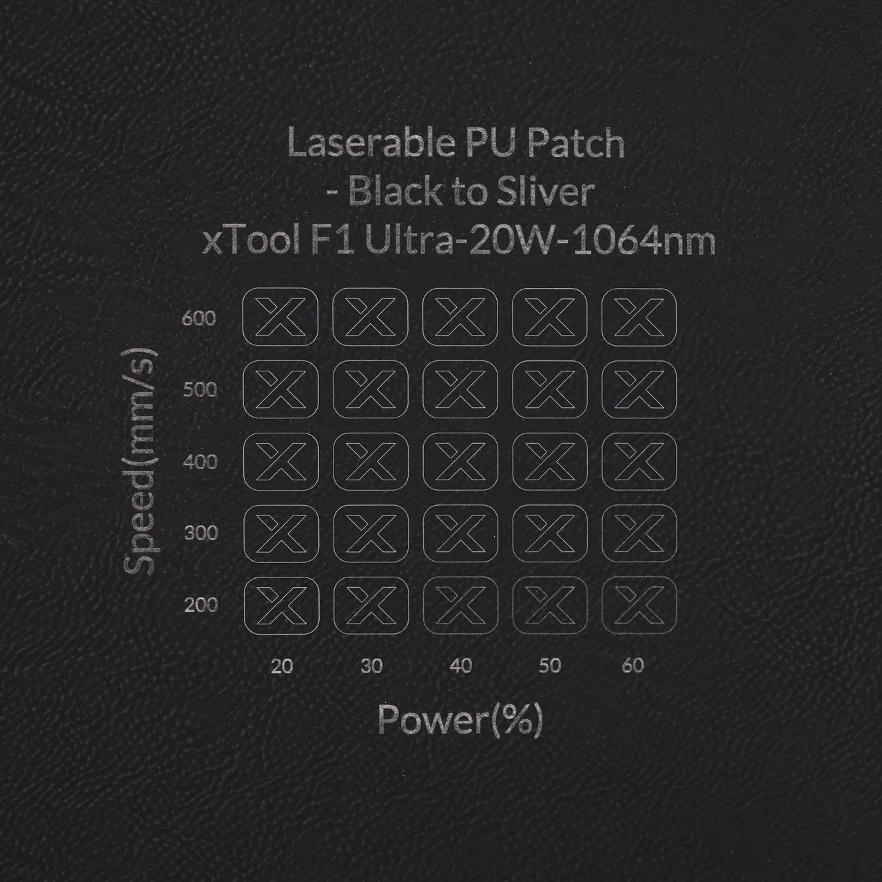 Black to Silver Laserable PU Leather test grid