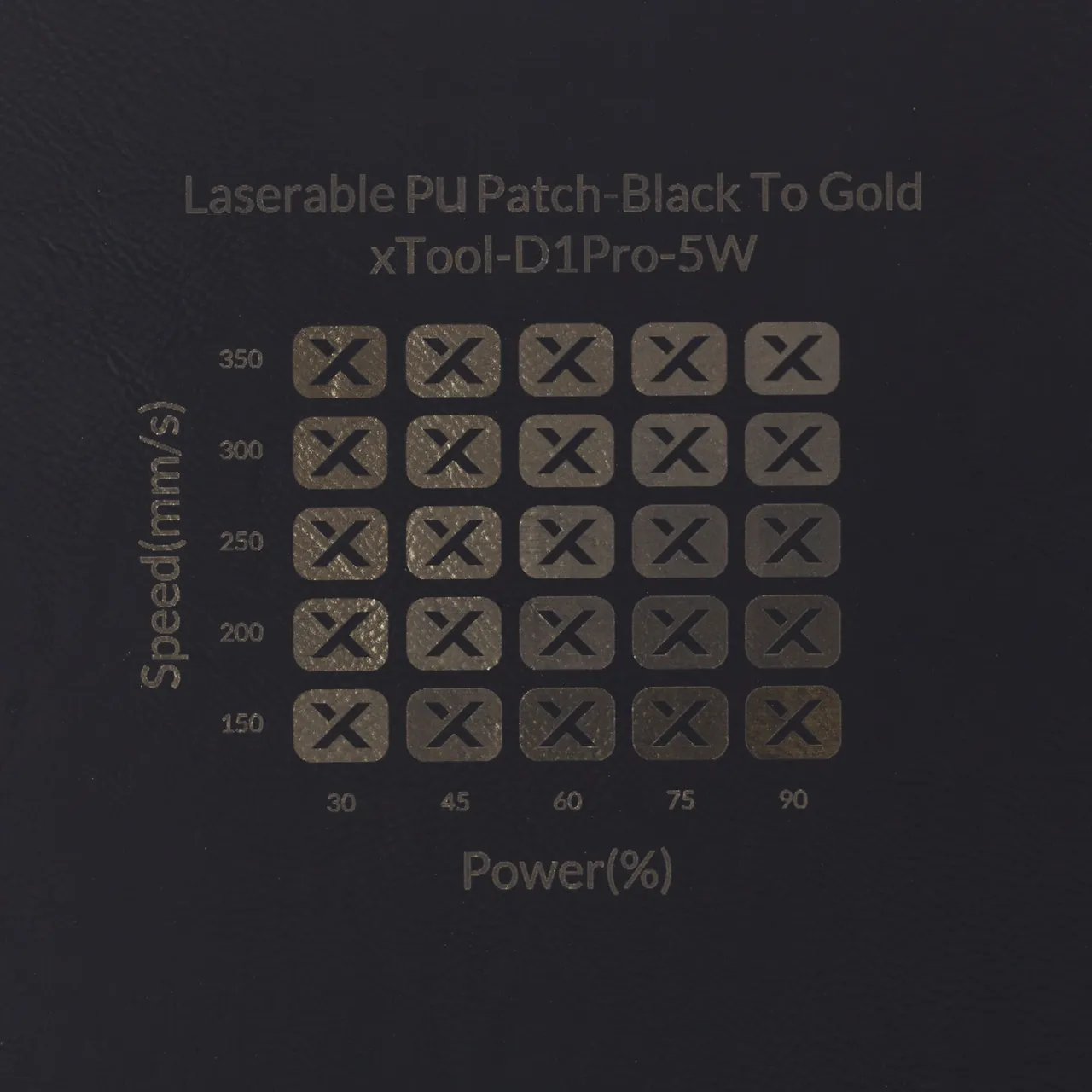 Black to Gold Round Laserable Leatherette Iron-on Patch test grid