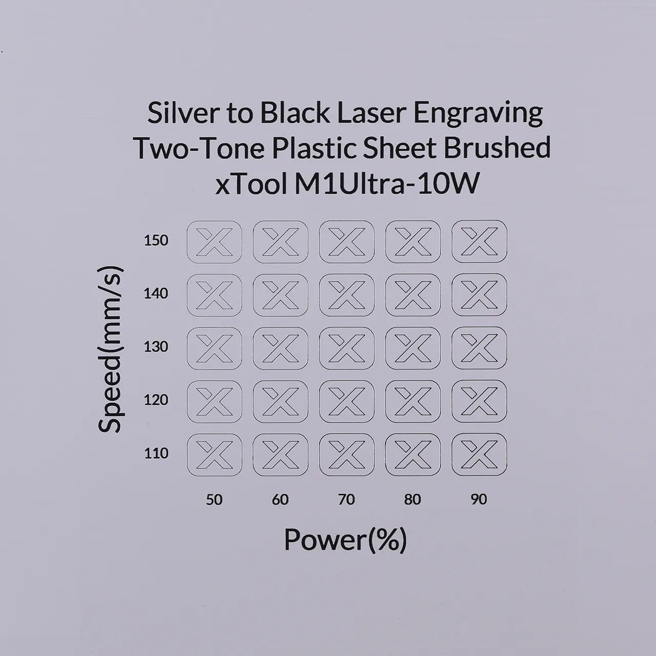 1/20"(1.3mm) Brushed Silver to Black Laser Engraving Two-Tone Plastic Sheet test grid
