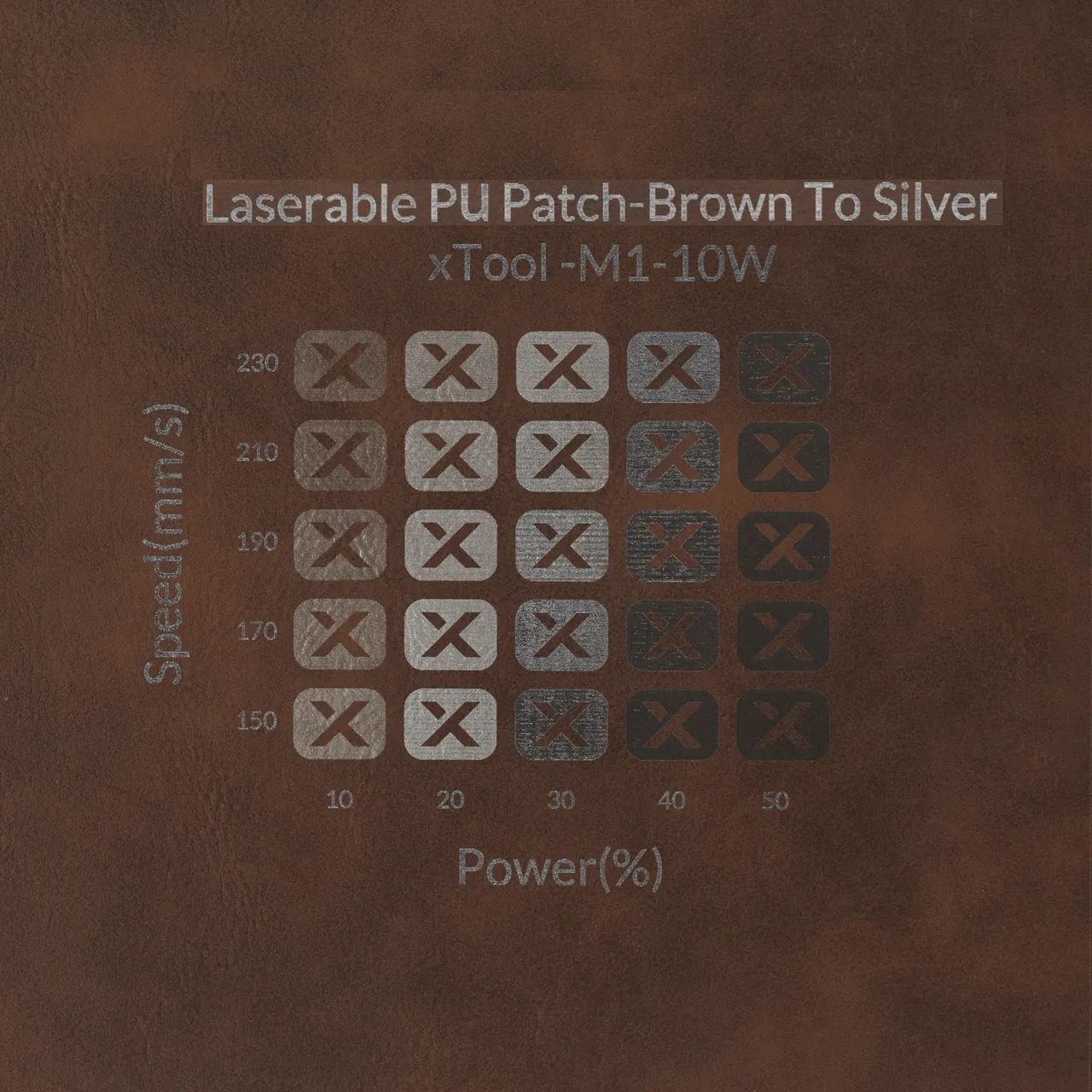 Brown to Silver Rectangular Laserable Leatherette Iron-on Patch test grid