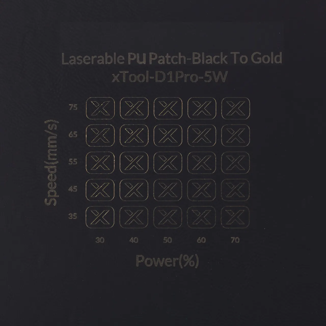 Black to Gold Round Laserable Leatherette Iron-on Patch test grid